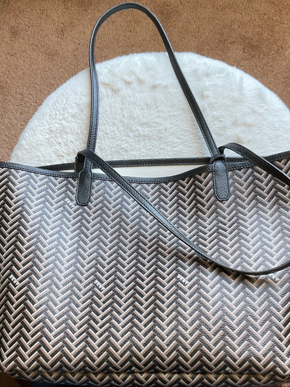 Dkny Black and Brown Patterned Tote Bag